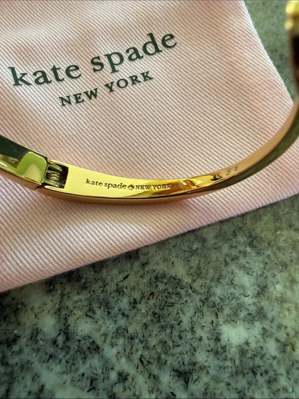 Kate Spade gold open cuff bracelet with clear crystal and black spade - Picture 2 of 2